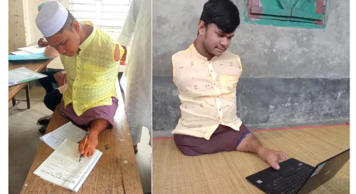 অদম্য এক রাসেল, পা দিয়ে লিখে পেল জিপিএ-৩.২৯